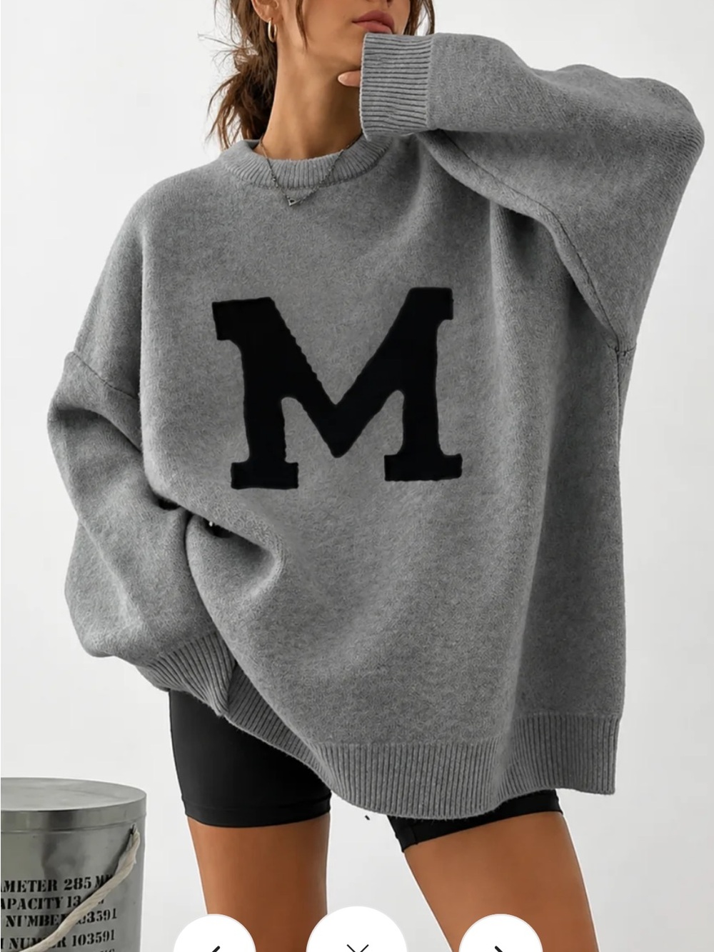 Commense Gray Crewneck Sweater with Black 'M' Applique